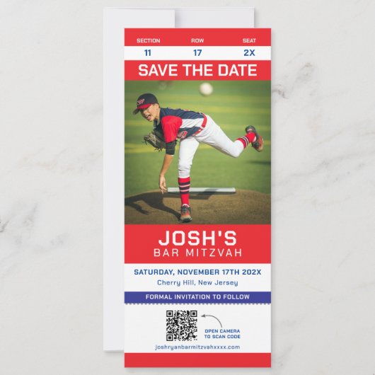 Sport Ticket Bar Mitswa Bewaar de datum QR-code (Voorkant)