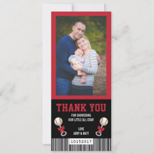 Sport Ticket Bedankkaart, Honkbal, Rood, Zwart Kaart