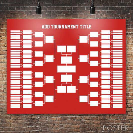 Sport Tournament Bracket for 64 Teams red Poster