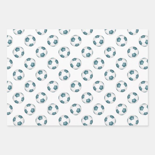 Sport Verjaardag Giving Set blauwgroen Wit Voetbal Inpakpapier Vel (Voorkant 3)