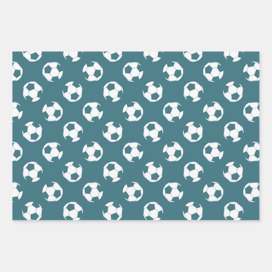 Sport Verjaardag Giving Set blauwgroen Wit Voetbal Inpakpapier Vel (Voorkant 2)