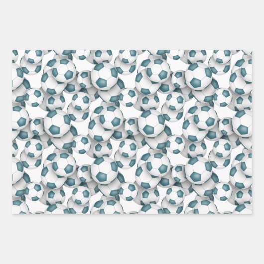 Sport Verjaardag Giving Set blauwgroen Wit Voetbal Inpakpapier Vel (Voorkant)