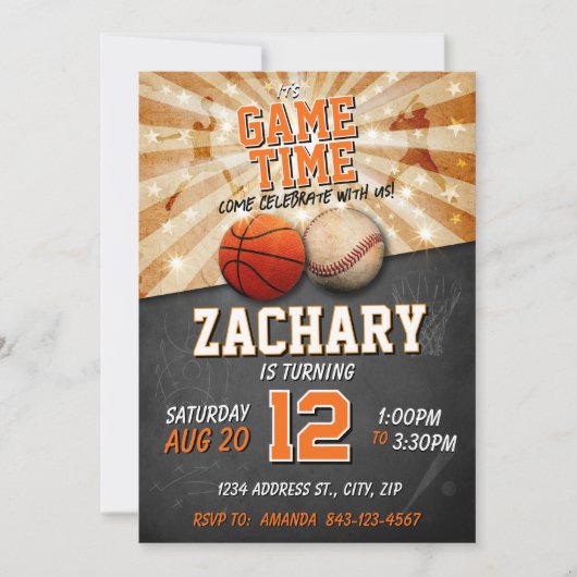 Sport verjaardag uitnodiging Basketbal (Voorkant)