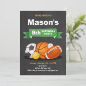 Sport verjaardag uitnodiging Party jongens All sta (Staand voorkant)