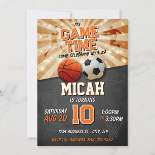 Sport verjaardag uitnodiging voetbal basketbal