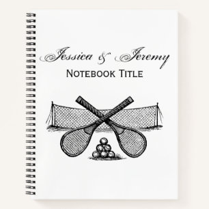 Sport Vintage Tennisnet, Gekruiste Rackets, Ballen Notitieboek