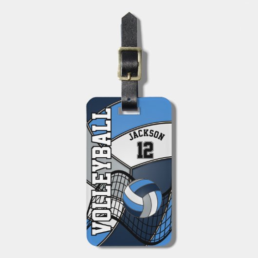 Sport Volleyball 🏐 - Licht blauw, grijs en donker Bagagelabel (Voorkant verticaal)