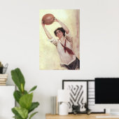  sport, Vrouw Basketball Player met bal Poster (Thuiskantoor)
