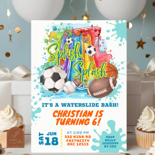 Sport waterglijbaan zwembad verjaardagsfeest kaart