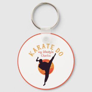 Sport Zwart Meisje Silhouette Martial Arts Karate Sleutelhanger