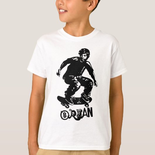 Sport Zwart op Witte Skateboarder Custom Name T-shirt (Voorkant)