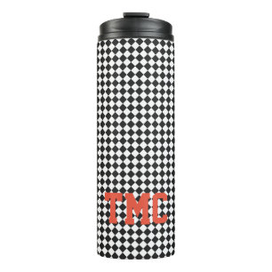 Sport Zwart Wit Check Monogram Initialen School Thermosbeker