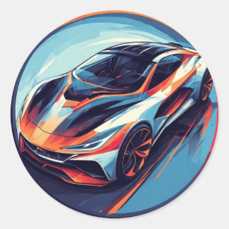 Sportauto levendig weergegeven in dynamische digit ronde sticker