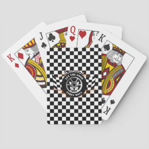 Sportauto Racing Flaming Wiel Geruite Vlaggen Pokerkaarten