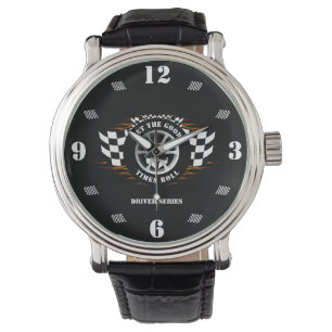 Sportauto Racing Wiel Geruite Vlag Vlammen Pro Horloge