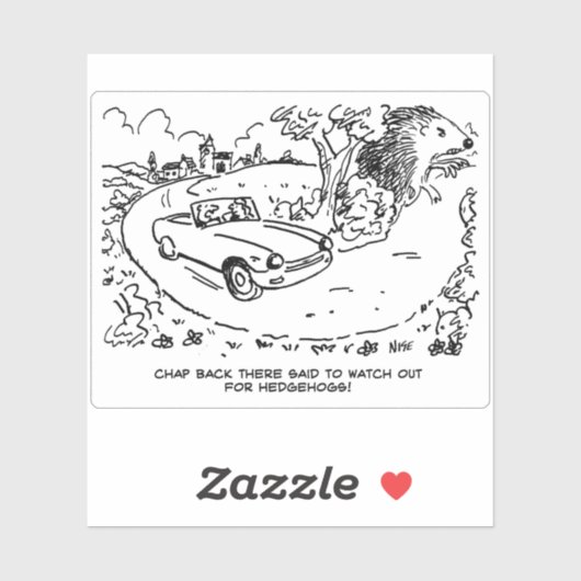 Sportauto-stuurprogramma en egel-Cartoon. Sticker (Vel)