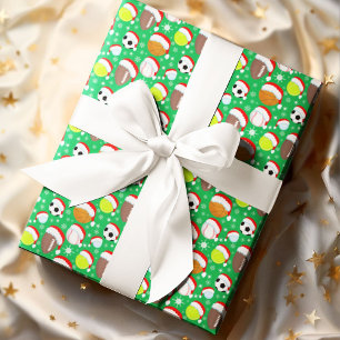 Sportballen met Kerstmannenhoed Kerstgroen Cadeaupapier