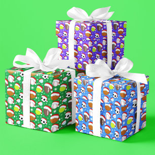 Sportballen met Kerstmannenmuts Kerstpatroon Inpakpapier Vel