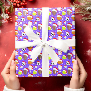 Sportballen met kerstmuts Kerstmis Paars Cadeaupapier
