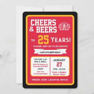 Sportbar Verjaardag Cheers en Biertjes voor 25 Jaa Kaart