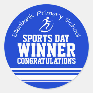 Sportdag winnaar felicitaties blauwe award ronde sticker