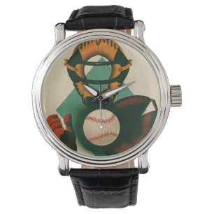 Sporthonkbalspeler, Catcher met Mitt Horloge