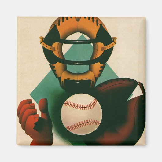 Sporthonkbalspeler, Catcher met Mitt Magneet (Voorkant)