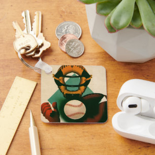 Sporthonkbalspeler, Catcher met Mitt Sleutelhanger