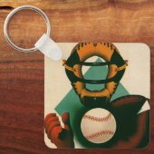  Sporthonkbalspeler, Catcher met Mitt Sleutelhanger (Voorkant)