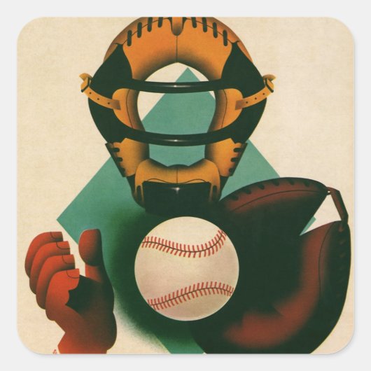  Sporthonkbalspeler, Catcher met Mitt Vierkante Sticker (Voorkant)