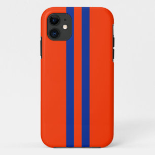 Sportief blauw en oranje strepenpatroon iPhone 11 hoesje