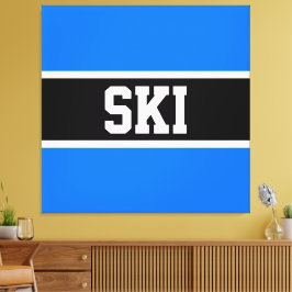 Sportief Helder Blauw Zwart Wit Winter SKI Strepen Canvas Afdruk