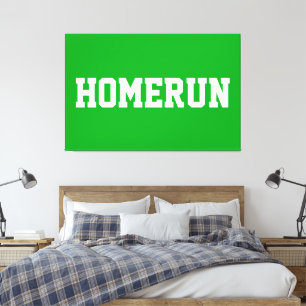 Sportief heldergroen sportief wit HOMERUN tekst Canvas Afdruk