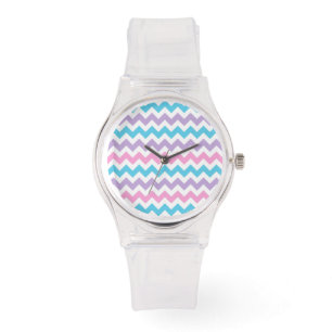 Sportief polshorloge: roze, turquoise, Lila chevro Horloge