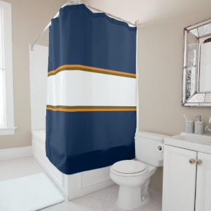 Sportieve 70s Navy Blauw Sinaasappel Witte Racing  Douchegordijn