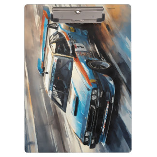 Sportieve blauwe racewagen klembord