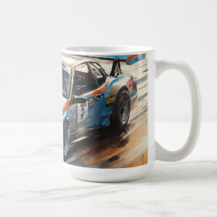 Sportieve blauwe racewagen koffiemok