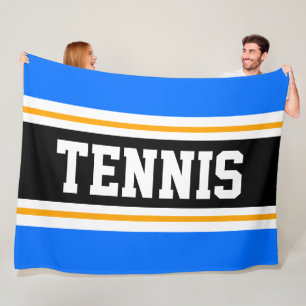 Sportieve heldere blauw oranje zwart TENNIS strepe Fleece Deken