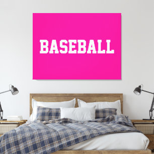Sportieve witte BASEBALL-tekst op felroze achtergr Canvas Afdruk