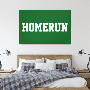 Sportieve witte HOMERUN tekst op diepgroen Canvas Afdruk