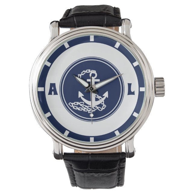 Sportieve zeeman stijl, aangepaste Initialen, naut Horloge (Voorkant)