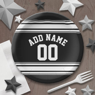 SportJersey Black en White Stripes Name Number Papieren Bordje