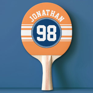 SportJersey Blue en Oranje Stripes Name Number Tafeltennisbatje