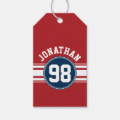 SportJersey Navy Blue & Red Stripes Name Number Cadeaulabel (Voorkant)