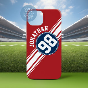 SportJersey Navy Blue & Red Stripes Name Number iPhone 16 Hoesje