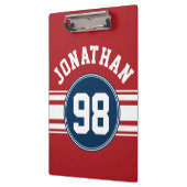 SportJersey Navy Blue & Red Stripes Name Number Klembord (Links)