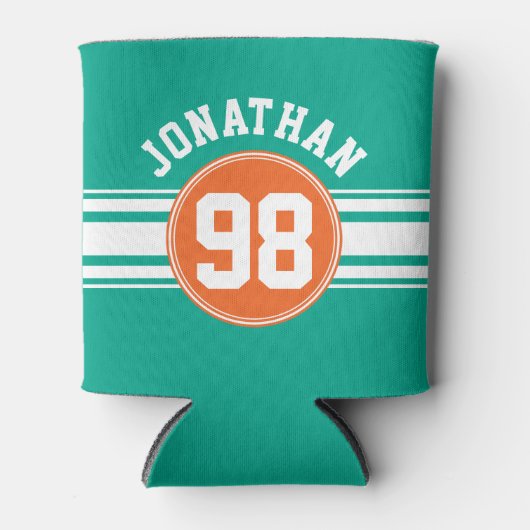 SportJersey Stripes Emerald & Oranje Name Number Blikjeskoeler (Voorkant)