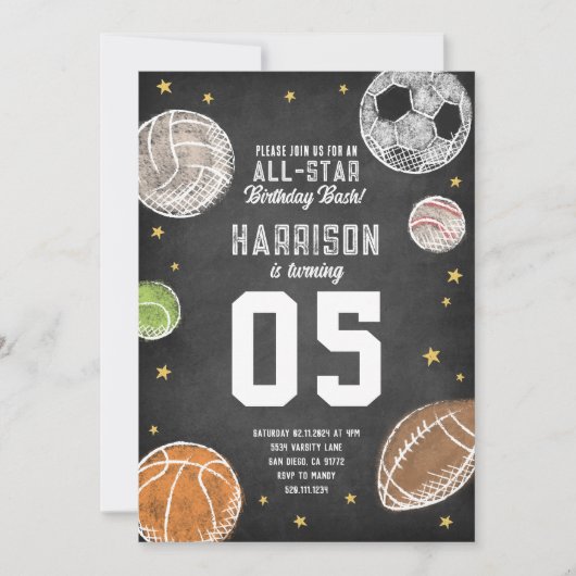 Sports All-Star Anniversaire Fête Invitation (Devant)