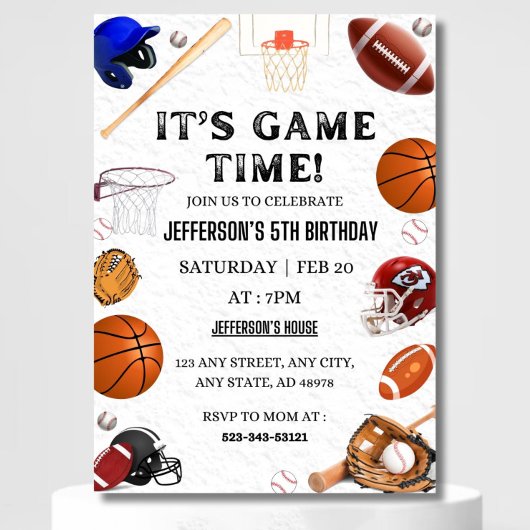 Sports Anniversaire Invitation Baseball Basketball