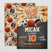 Sports anniversaire invitation Football de basket- (Devant / Derrière)